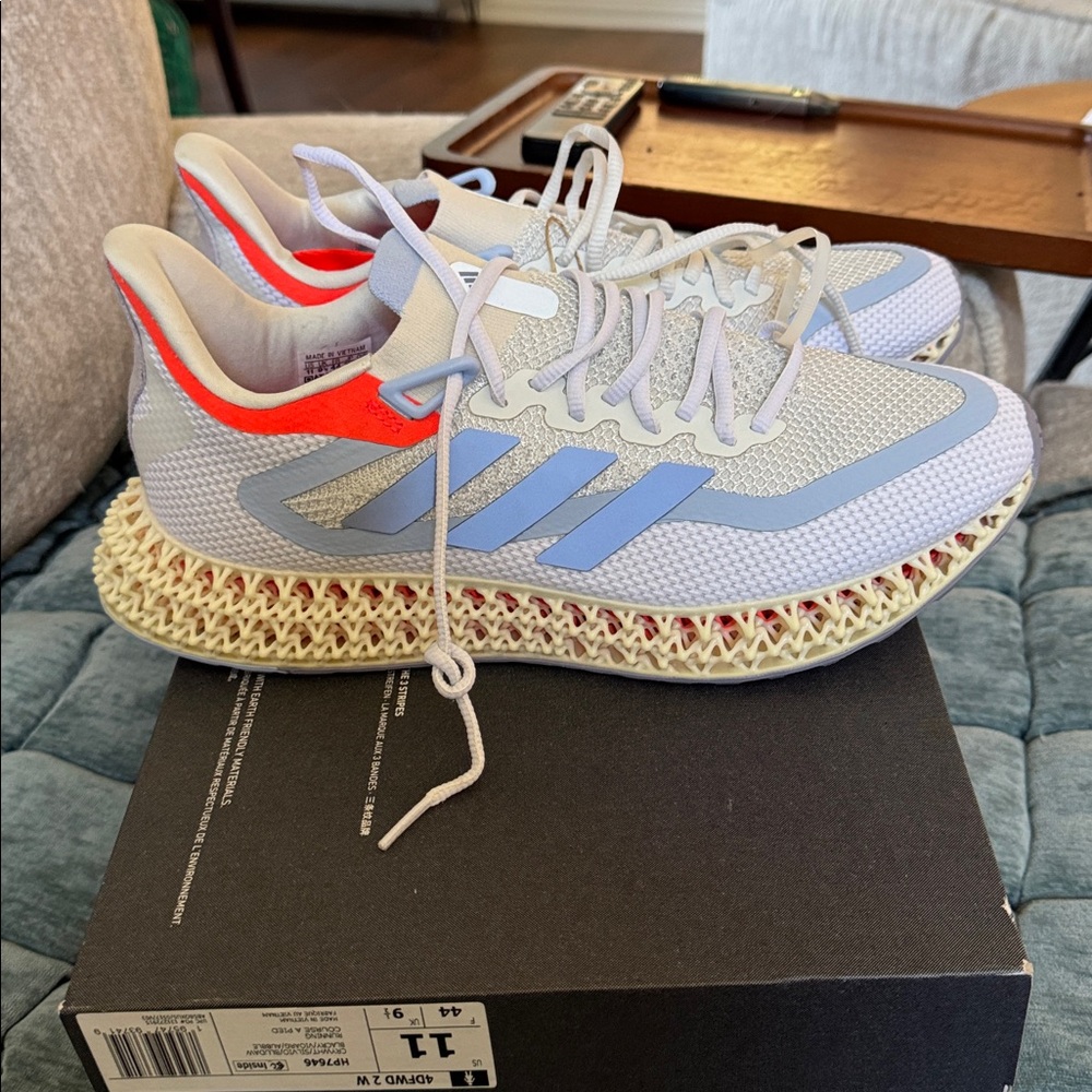 Adidas White and Light Blue Sneakers with Red Highlights